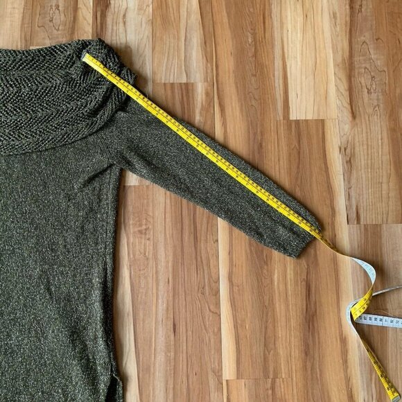 Chico's Cowl Neck 3/4 Sleeve Pullover Sweater Forest Green Gold Metallic 2/M - Picture 5 of 11